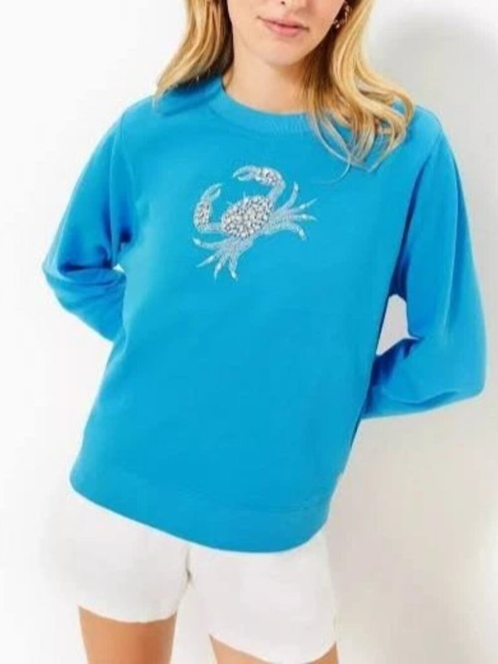 Lilly Pulitzer Long Sleeve Sweatshirt Top Crab Beaded Embellished XXL 290196